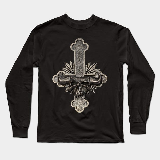 Lucifuge Inverted Cross & Skull Long Sleeve T-Shirt by RainingSpiders